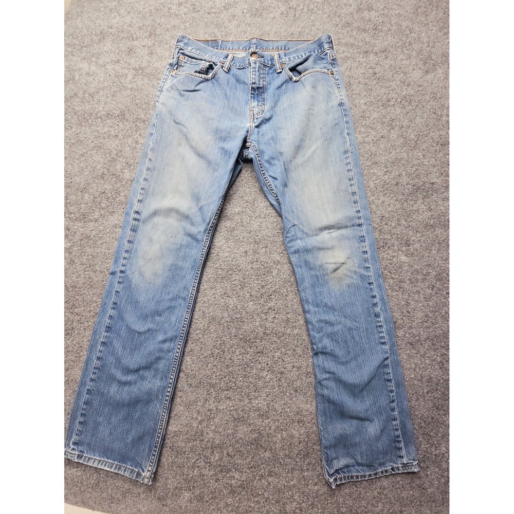 Levis 559 Jeans Mens 33x34 Blue Relaxed Straight Denim Distressed "STAINS" Work
